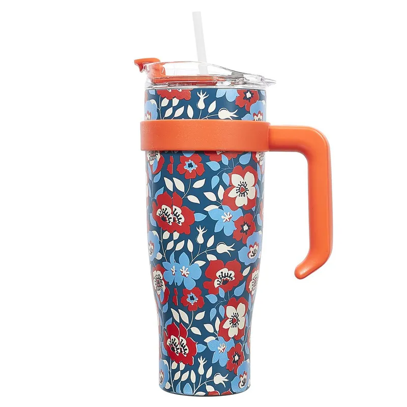 Kubek Termiczny MEBLIVA Miami Floral, Stal Nierdzewna 1200 ml - Czerwony