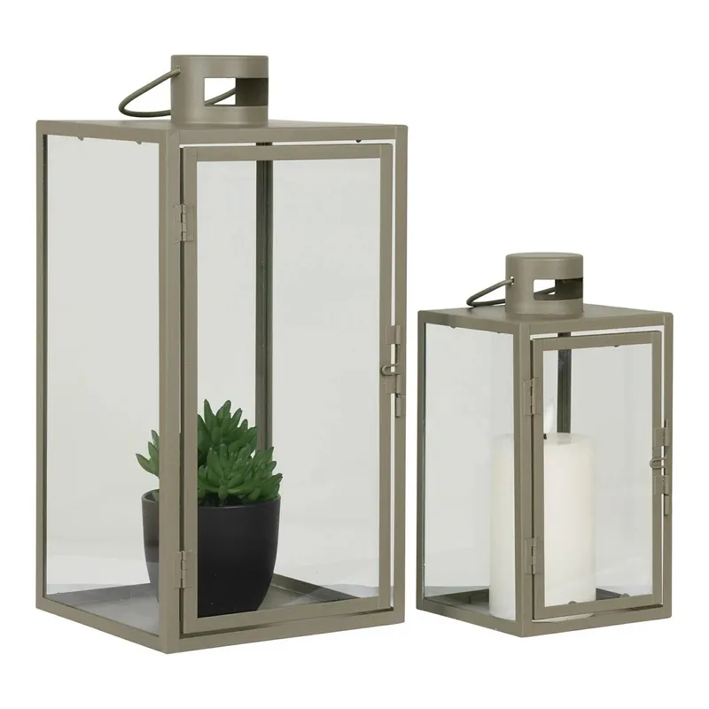 Lampiony Ogrodowe MEBLIVA Corfu Metal Szkło 40 cm - Zielony