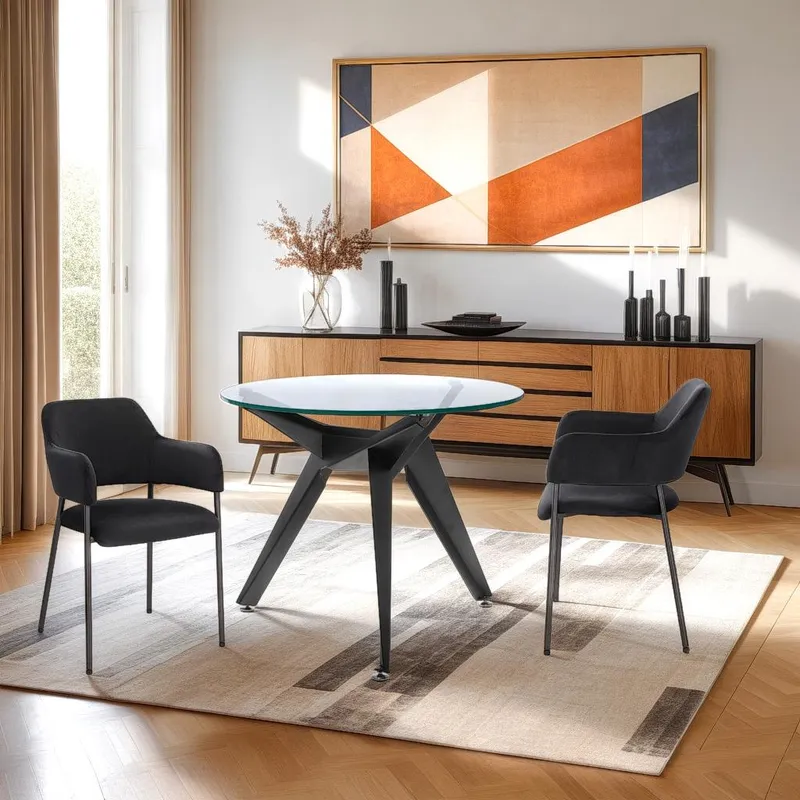 Stół MEBLIVA Troy 90cm Szklany Loftowy - Transparentny/Czarny
