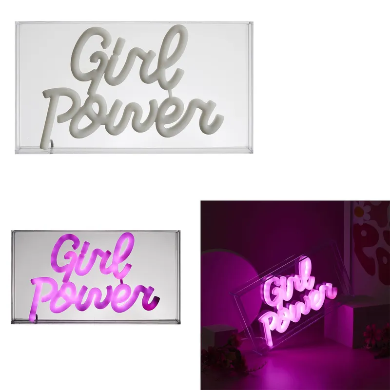 Lampka Dekoracyjna MEBLIVA Girl Power Neon LED, Tworzywo - Transparentny