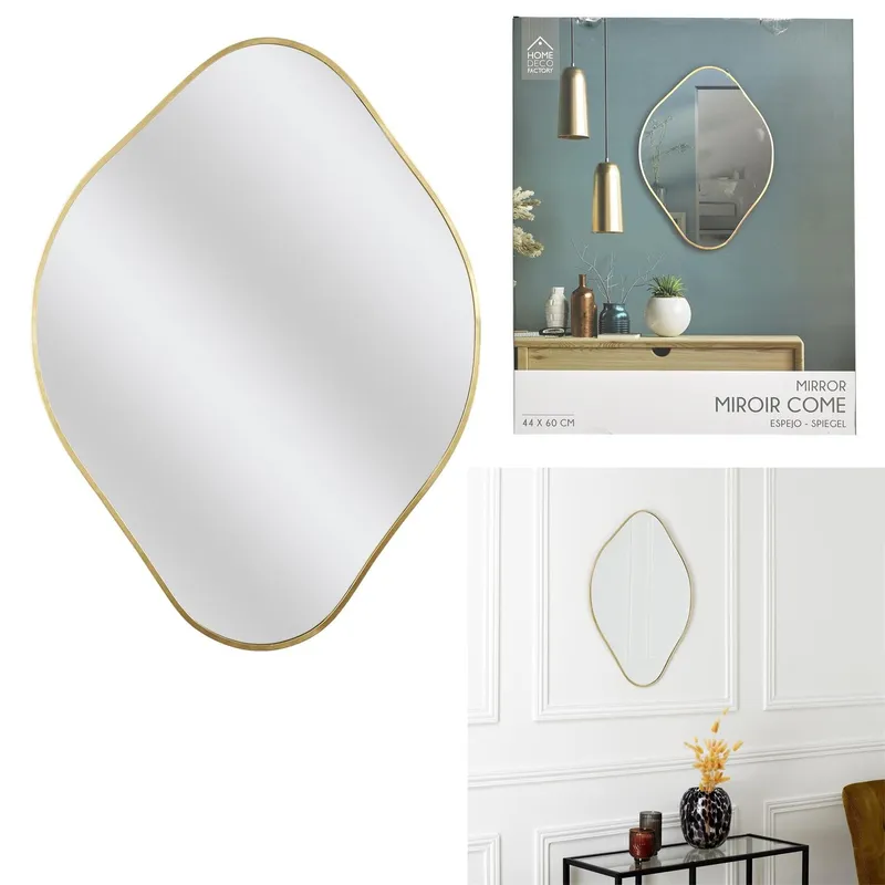 Lustro Diamond MEBLIVA 60 cm, Nieregularny Kształt Metal - Złoty