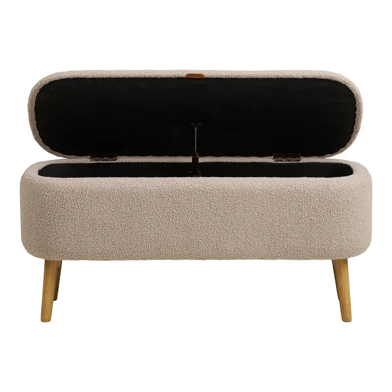 Ławka MEBLIVA Harlow Bouclé, Schowek, 95 cm - Beżowa