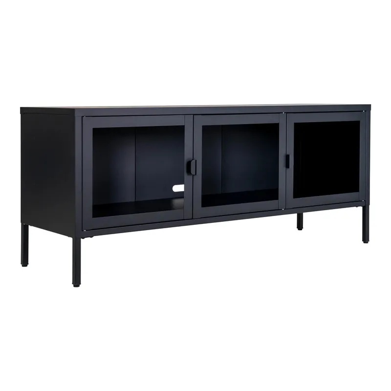 Szafka RTV MEBLIVA Brisbane 130 cm Stalowa Loftowa - Czarna