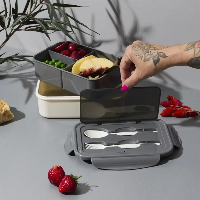 Lunch Box Single MEBLIVA Ze Sztućcami, Pojemność 2,5 l - Szary