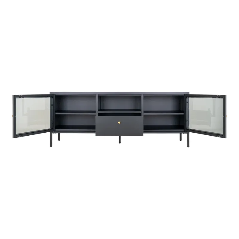 Szafka RTV MEBLIVA Dalby, Metal Loftowy 160 cm - Czarny