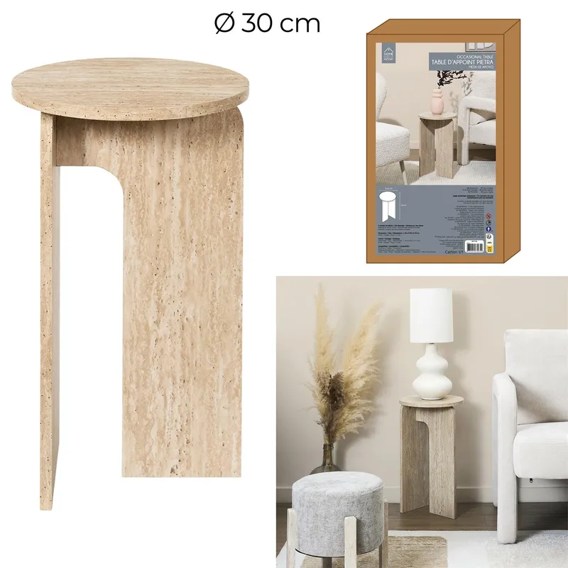Stolik Pomocniczy MEBLIVA Stone Okrągły Japandi 30 cm - Beżowy