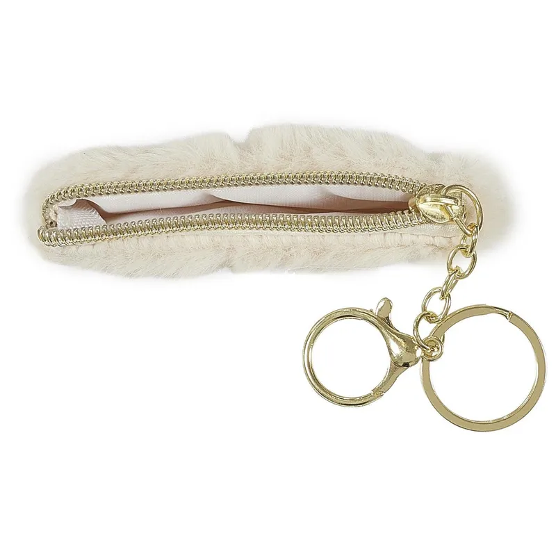 Kosmetyczka MEBLIVA Portfelik Futrzany, Nylon, 10×10 cm - Beżowy
