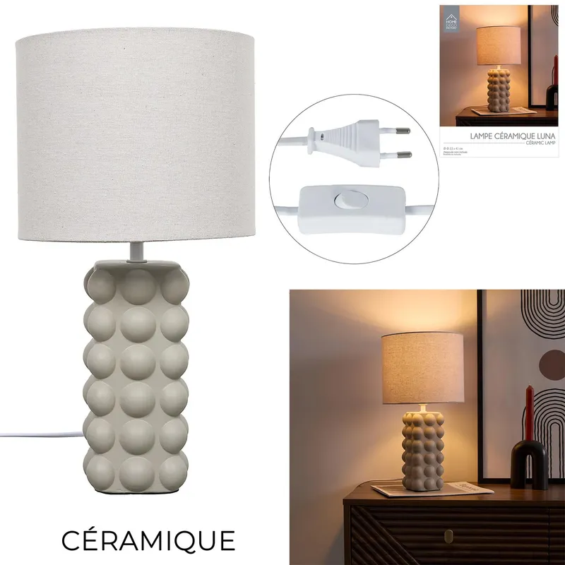 Lampka Stołowa MEBLIVA Ramil Ceramiczna, Wysokość 40 cm - Beżowa
