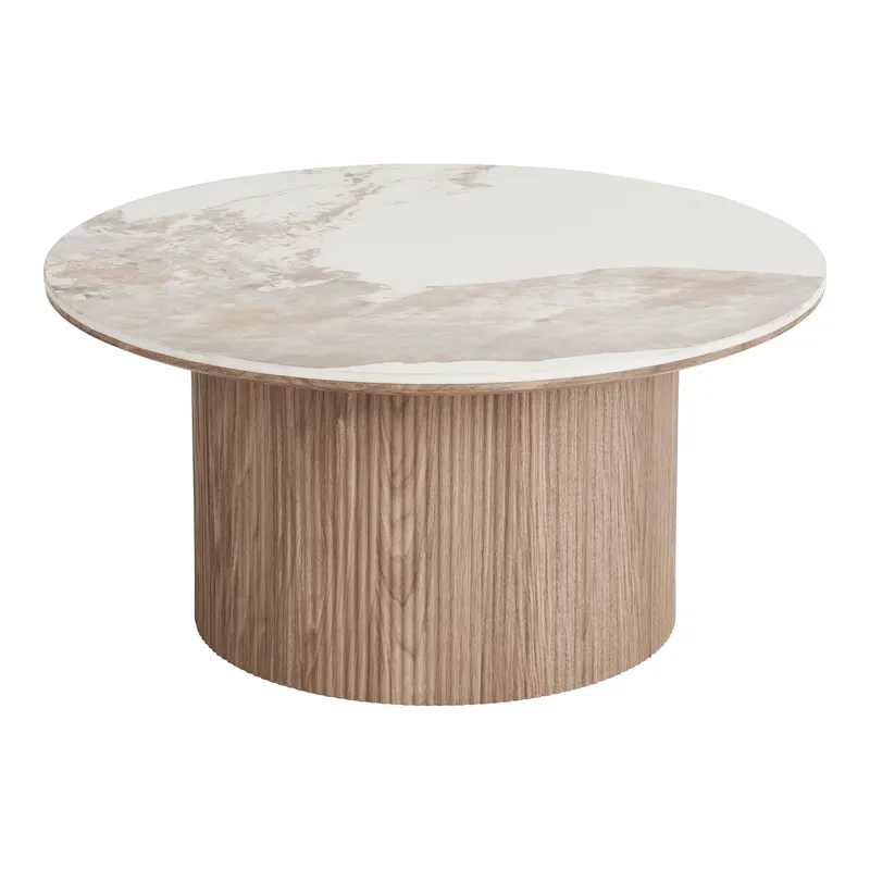 Stolik Kawowy MEBLIVA Athens Ceramiczny Okrągły 80 cm - Biały/Brązowy