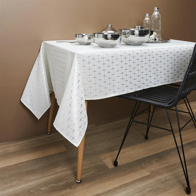 Obrus MEBLIVA Geometric Dore 140x250cm, 100% Poliester - Biały/Srebrny