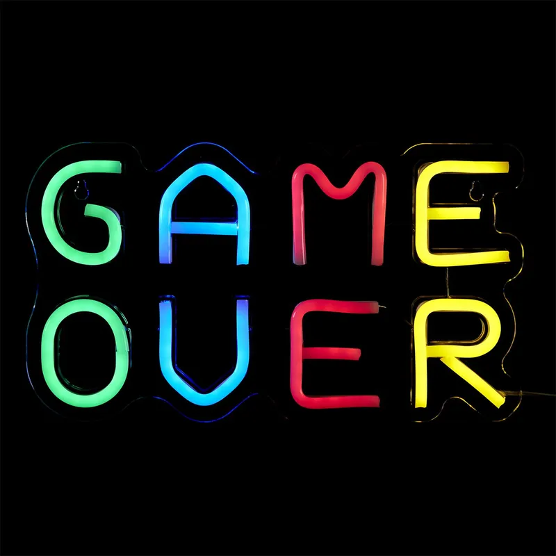 Lampka Dekoracyjna LED MEBLIVA Game Over Neon Na Ścianę - Multikolor