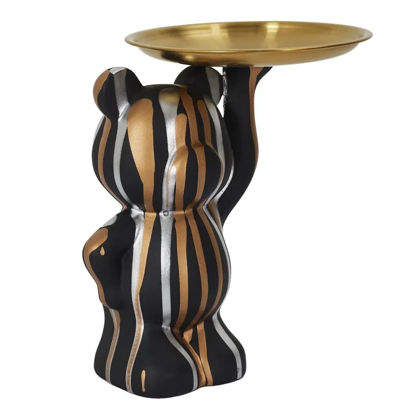 Figurka Dekoracyjna MEBLIVA Deco Bear Z Tacą, Metal, Glamour - Czarna