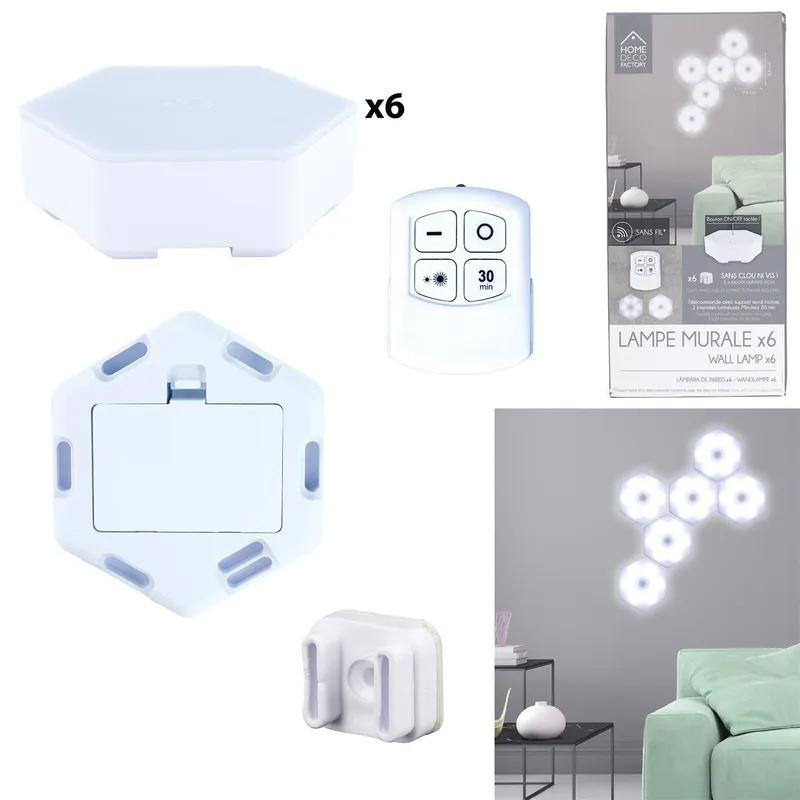 Lampa Ścienna MEBLIVA Hexagonal Zestaw 6 Sztuk, Tworzywo - Biały