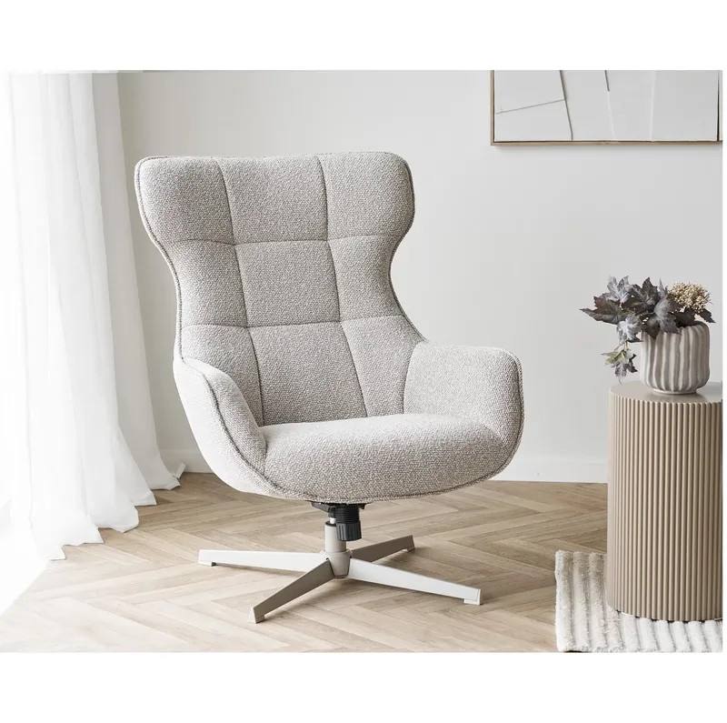 Fotel Biurowy MEBLIVA Turin, Nowoczesny Design, Boucle - Biały