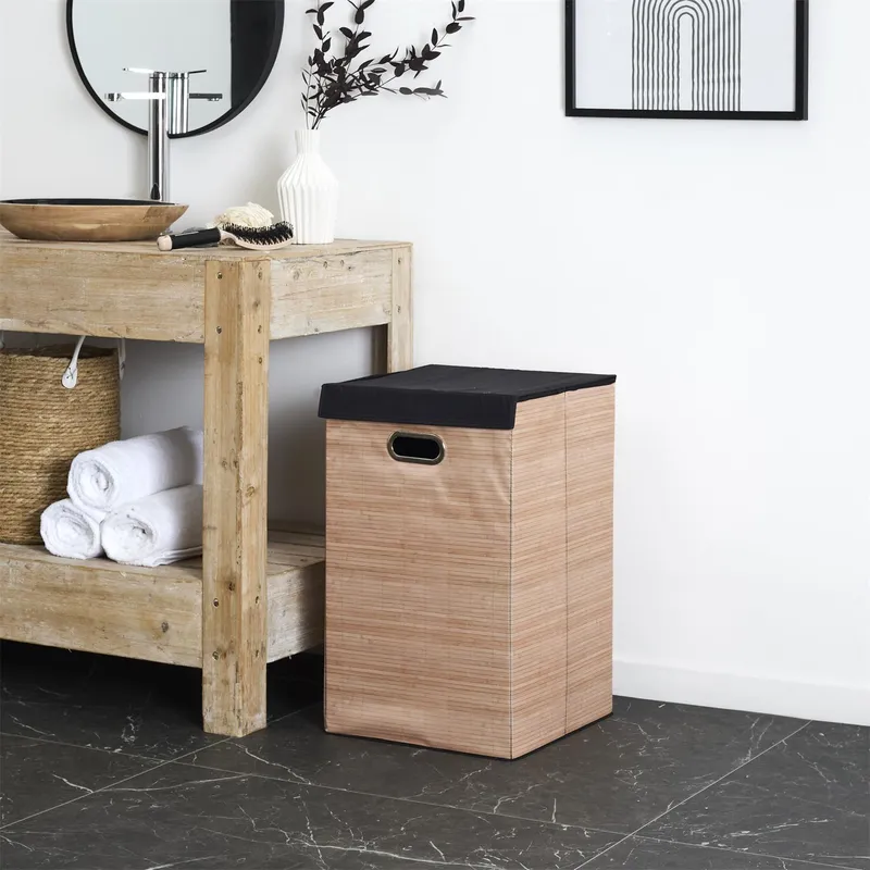 Kosz Na Pranie MEBLIVA Gan Tekstylny, Wąski Design - Czarny