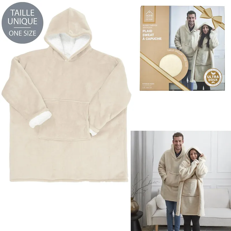 Bluza Ocieplana MEBLIVA Snuddie Z Kieszenią 120x80 cm - Beżowa