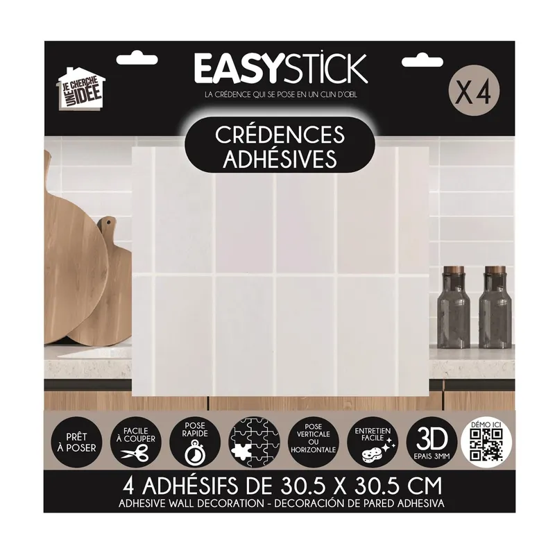 Płytki Samoprzylepne MEBLIVA Easy Stick 3D - 4 szt., 30,5x30,5 cm - Białe