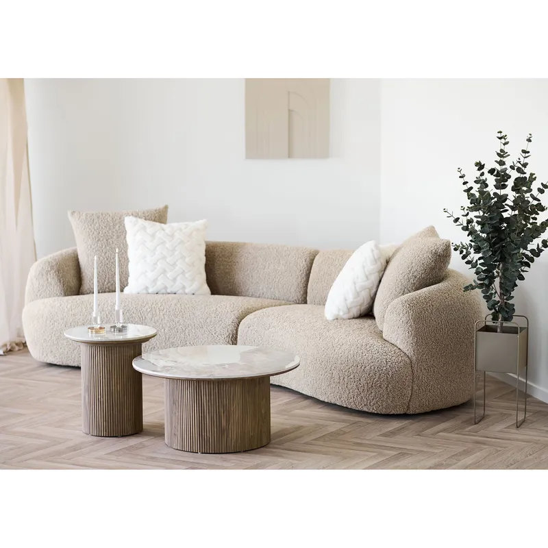 Stolik Kawowy MEBLIVA Athens Ceramiczny Okrągły 80 cm - Biały/Brązowy