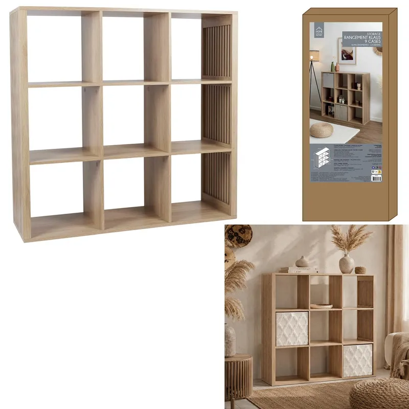 Regał MEBLIVA Klaus 9 Półek MDF Naturalny Boho - Naturalny