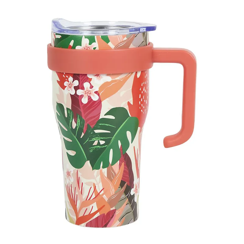 Kubek Termiczny MEBLIVA Mini Miami Floral Metal 600ml - Czerwony