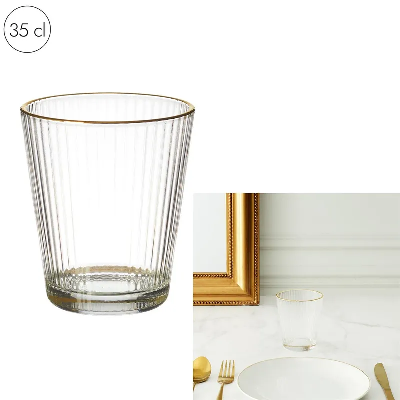 Szklanka Gold Edge MEBLIVA 300ml - Szkło Z Złotą Obwódką - Transparentny