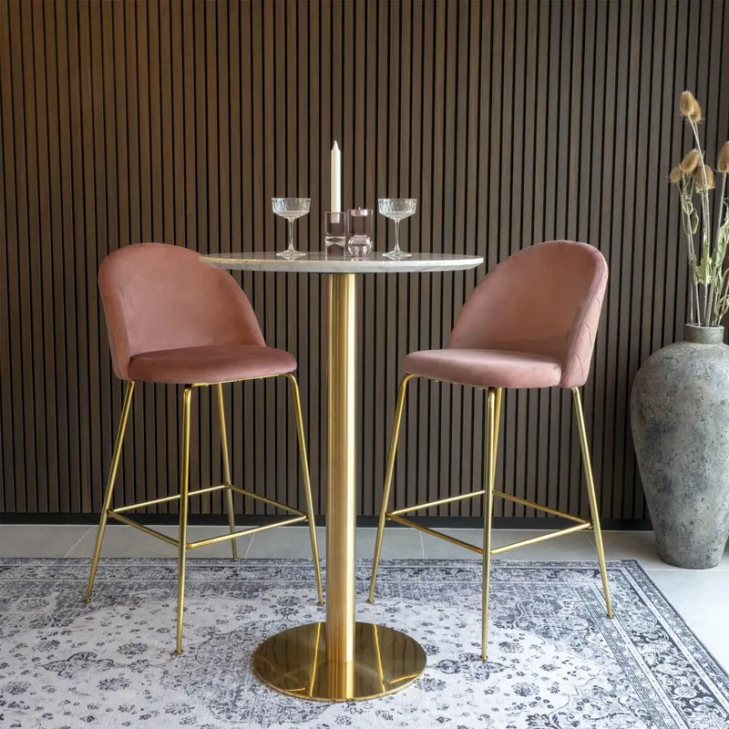 Stół Barowy MEBLIVA Bolzano Okrągły 70 cm Glamour - Marmur/Złoty