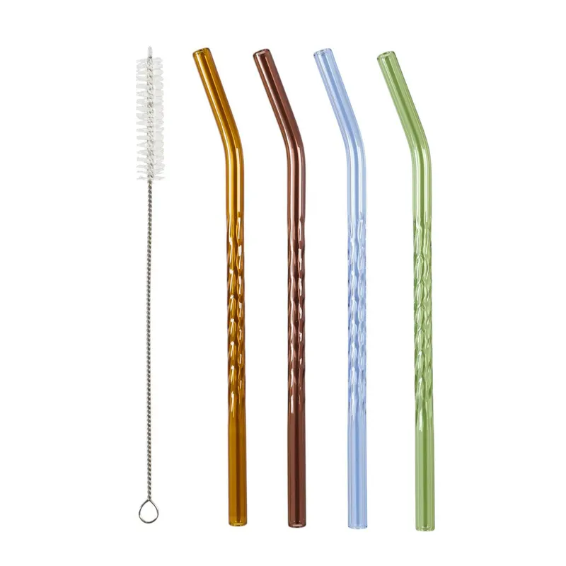Zestaw 4 Szklanek Słomek MEBLIVA - Szklane Słomki 20 cm - Brązowy