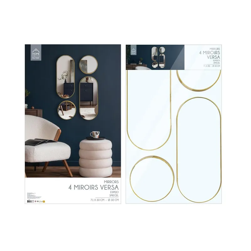 Zestaw 4 Luster MEBLIVA Deco Round, Okrągłe I Owalne, Glamour - Złoty