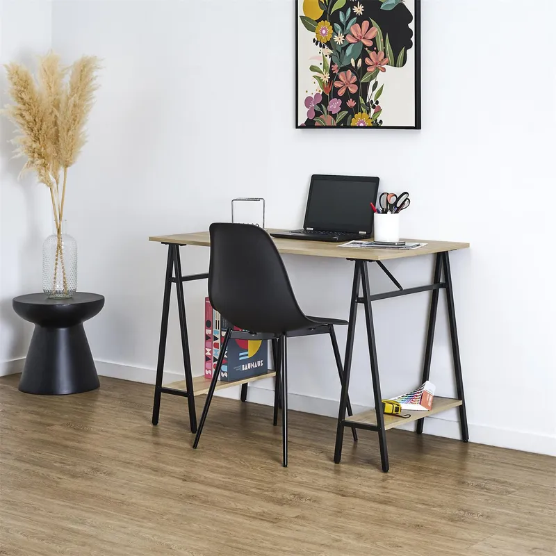 Biurko MEBLIVA Archi 110x60 Loft Z Półkami, Naturalny - Czarny