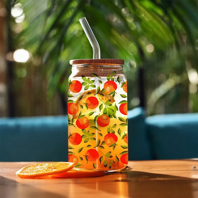 Szklanka MEBLIVA Soleo Ze Słomką I Pokrywką, Szkło 530ml - Pomarańcze