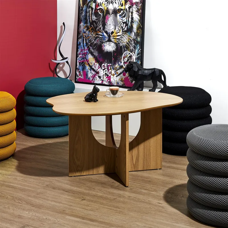 Stolik Kawowy MEBLIVA Calypso, Owalny, MDF, Styl Japandi - Naturalny