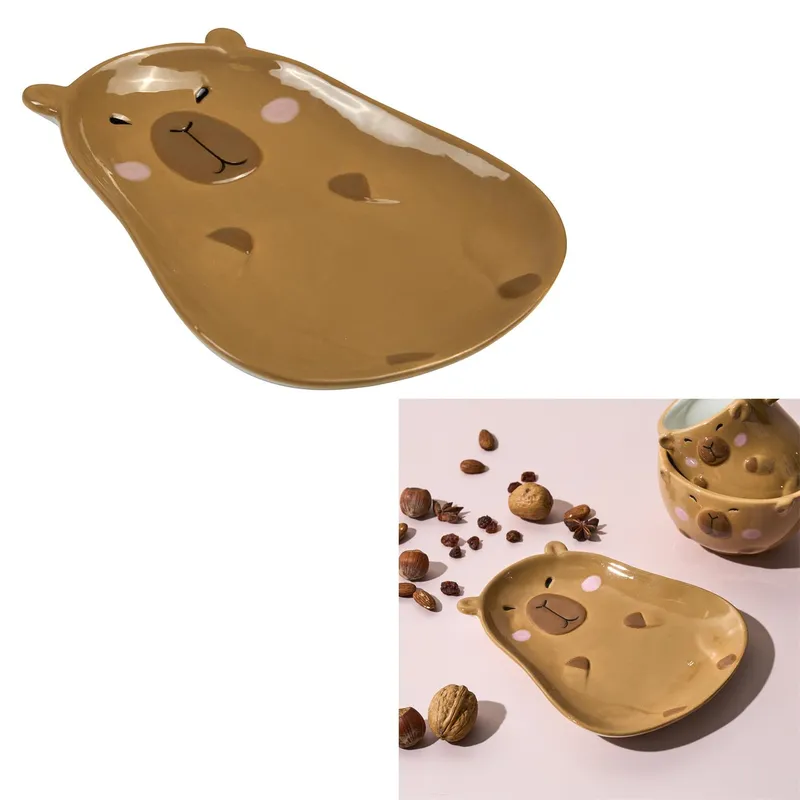 Talerz Obiadowy MEBLIVA Kapibara Ceramiczny, Owalny 17,5 cm - Brązowy