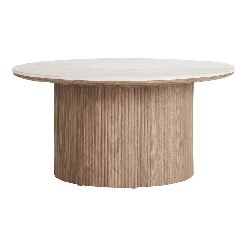 Stolik Kawowy MEBLIVA Athens Ceramiczny Okrągły 80 cm - Biały/Brązowy