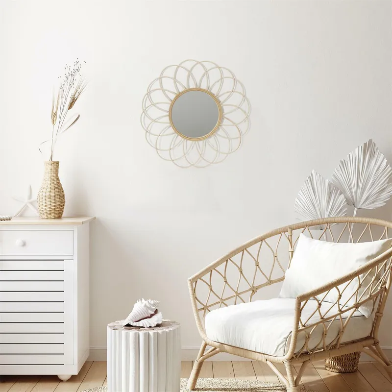 Lustro MEBLIVA Serifos Rattanowe Okrągłe 56 cm - Naturalny