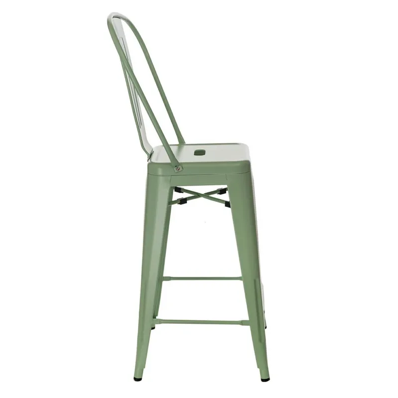 Hoker Barowy MEBLIVA Paris Back 66cm Metal Industrialny - Zielony