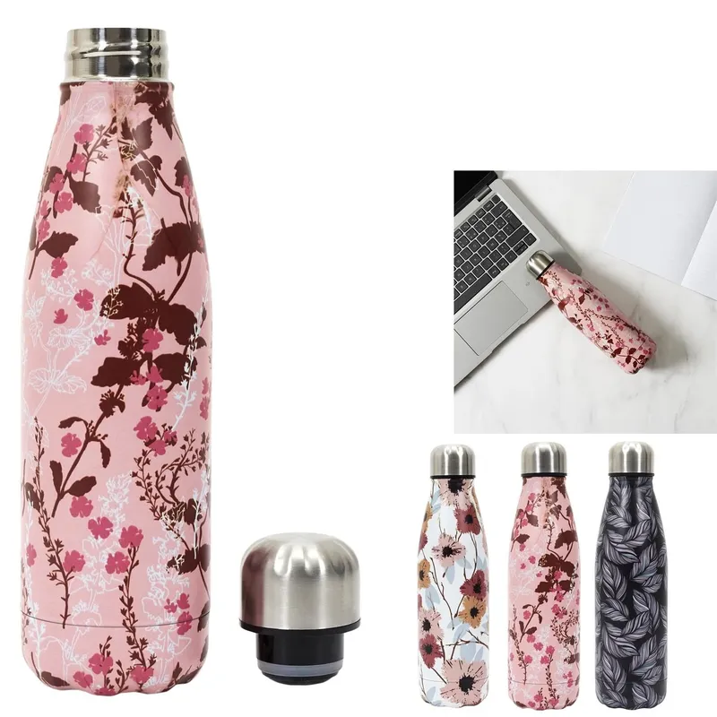 Butelka Termiczna MEBLIVA Flower, Metal 500ml - Czarna