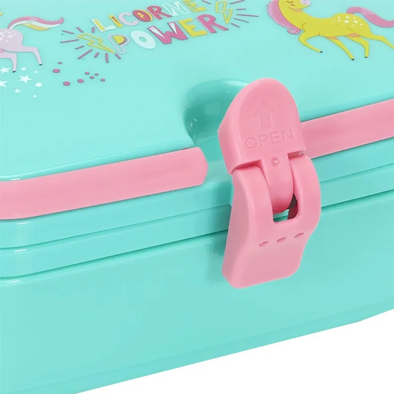 Lunch Box Dziecięcy MEBLIVA Jednorożec, Tworzywo Sztuczne - Niebieski