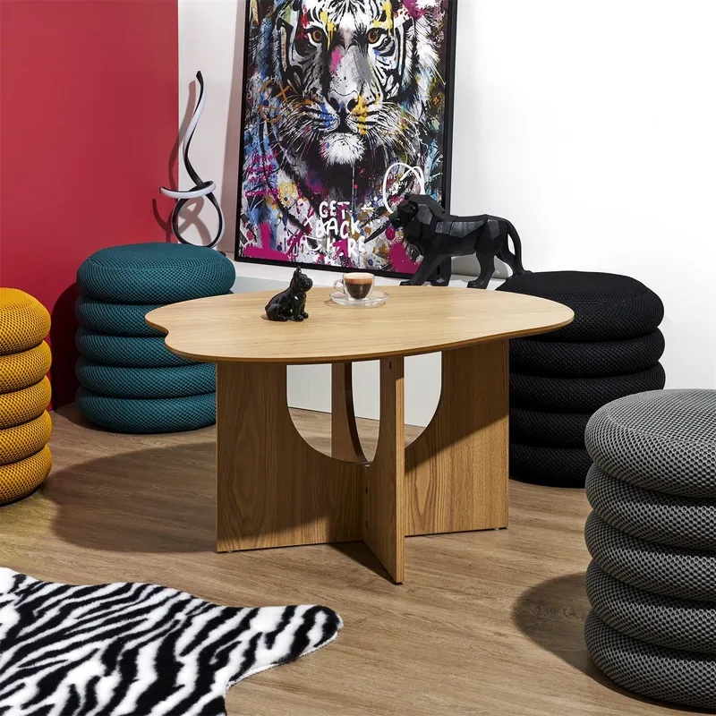 Stolik Kawowy MEBLIVA Calypso, Owalny, MDF, Styl Japandi - Naturalny