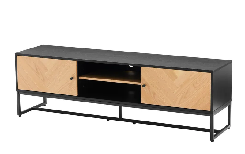 Szafka RTV MEBLIVA Clar 160 cm, Dąb Skandynawski - Czarny