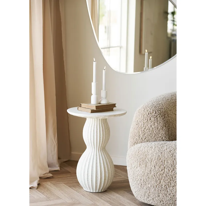 Stolik Kawowy MEBLIVA Newtown Cement Okrągły 40 cm - Biały
