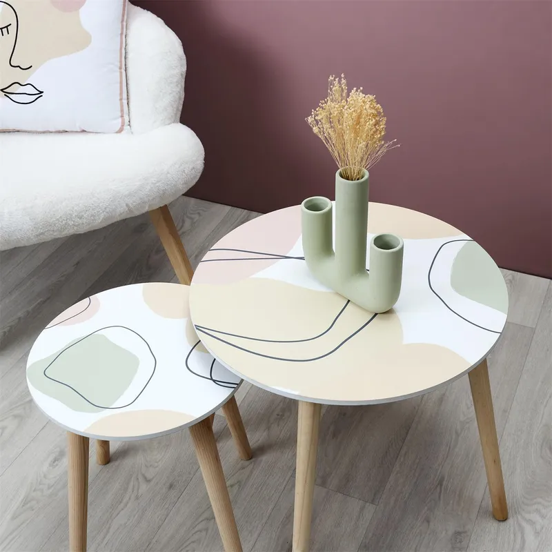 Stolik Kawowy MEBLIVA Arty Okrągły MDF 48cm - Pastele