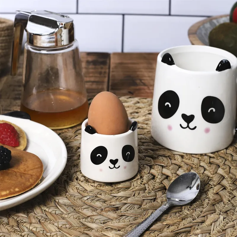 Podstawka Na Jajko MEBLIVA Panda Ceramiczna - Biały