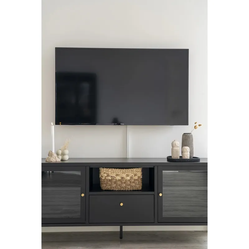 Szafka RTV MEBLIVA Dalby, Metal Loftowy 160 cm - Czarny