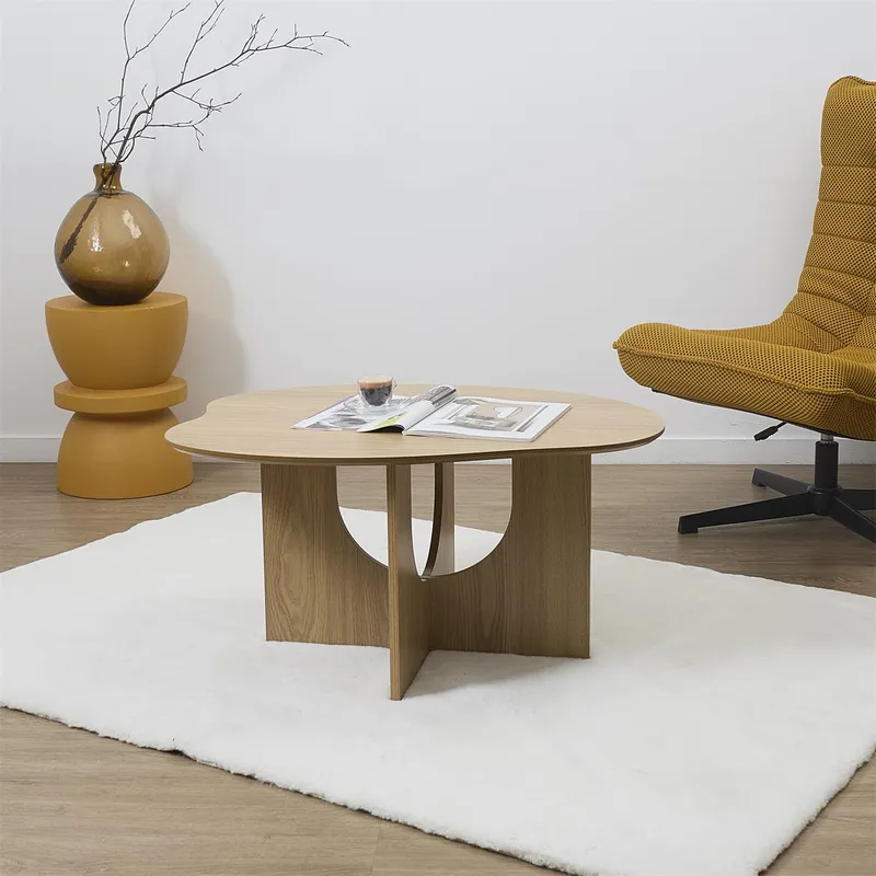 Stolik Kawowy MEBLIVA Calypso, Owalny, MDF, Styl Japandi - Naturalny