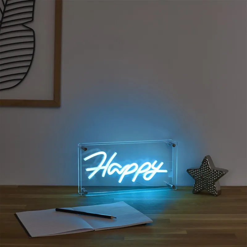 Lampka MEBLIVA Happy Neon LED - Dekoracyjna, Nowoczesny Napis