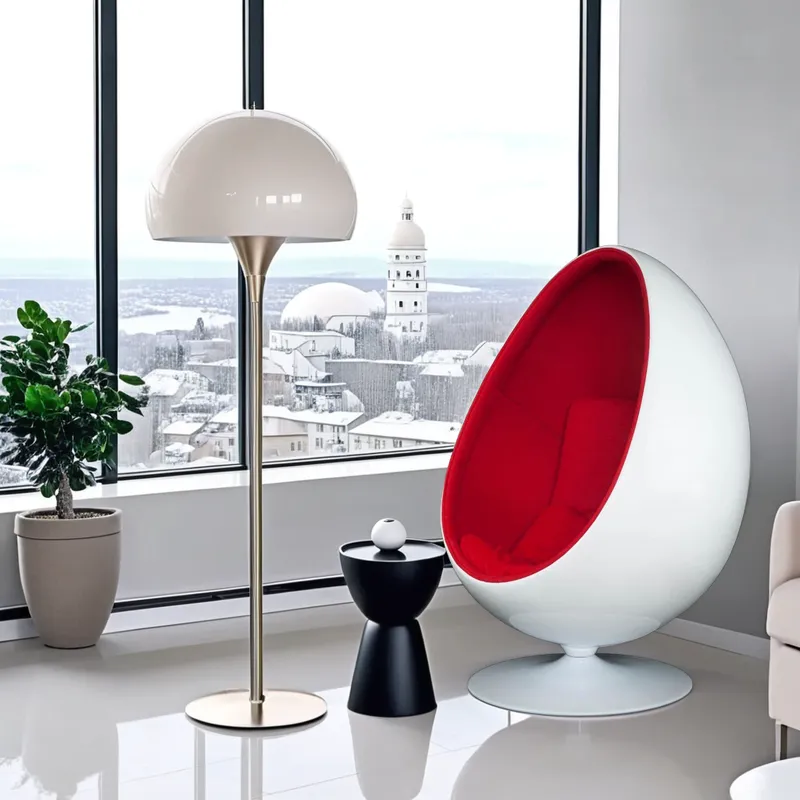 Fotel Obrotowy MEBLIVA Ovalia Chair, Wełna Nowoczesny - Biało-Czerwony