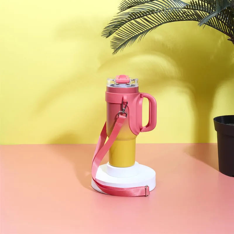 Kubek Termiczny Podróżny MEBLIVA Malibu, Pojemność 900 ml - Różowo-Żółty