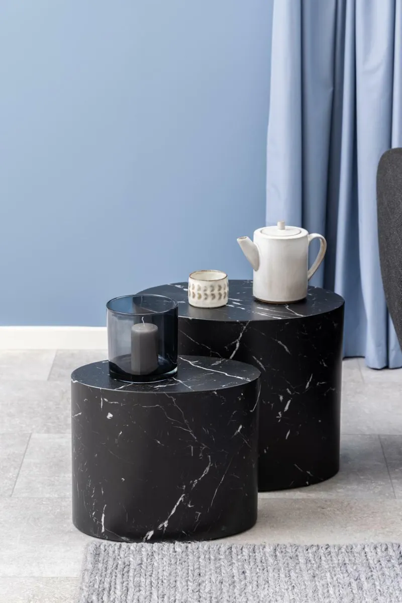Stolik Kawowy MEBLIVA Mice Black Marble, Nowoczesny - Czarny