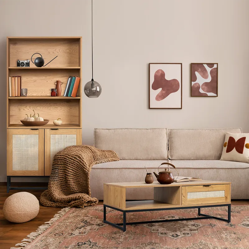 Stolik Kawowy MEBLIVA Capri Rattanowy Nowoczesny - Naturalny