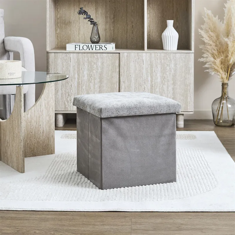 Pufa MEBLIVA Vels Taupe Schowek 38x38 cm - Szary